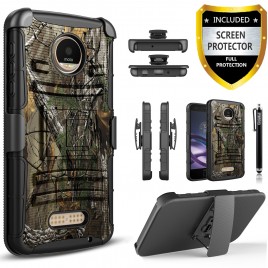 Motorola Moto Z2 Force Case, Dual Layers [Combo Holster] Case And Built-In Kickstand Bundled with [Premium Screen Protector] Hybird Shockproof And Circlemalls Stylus Pen (Camo)